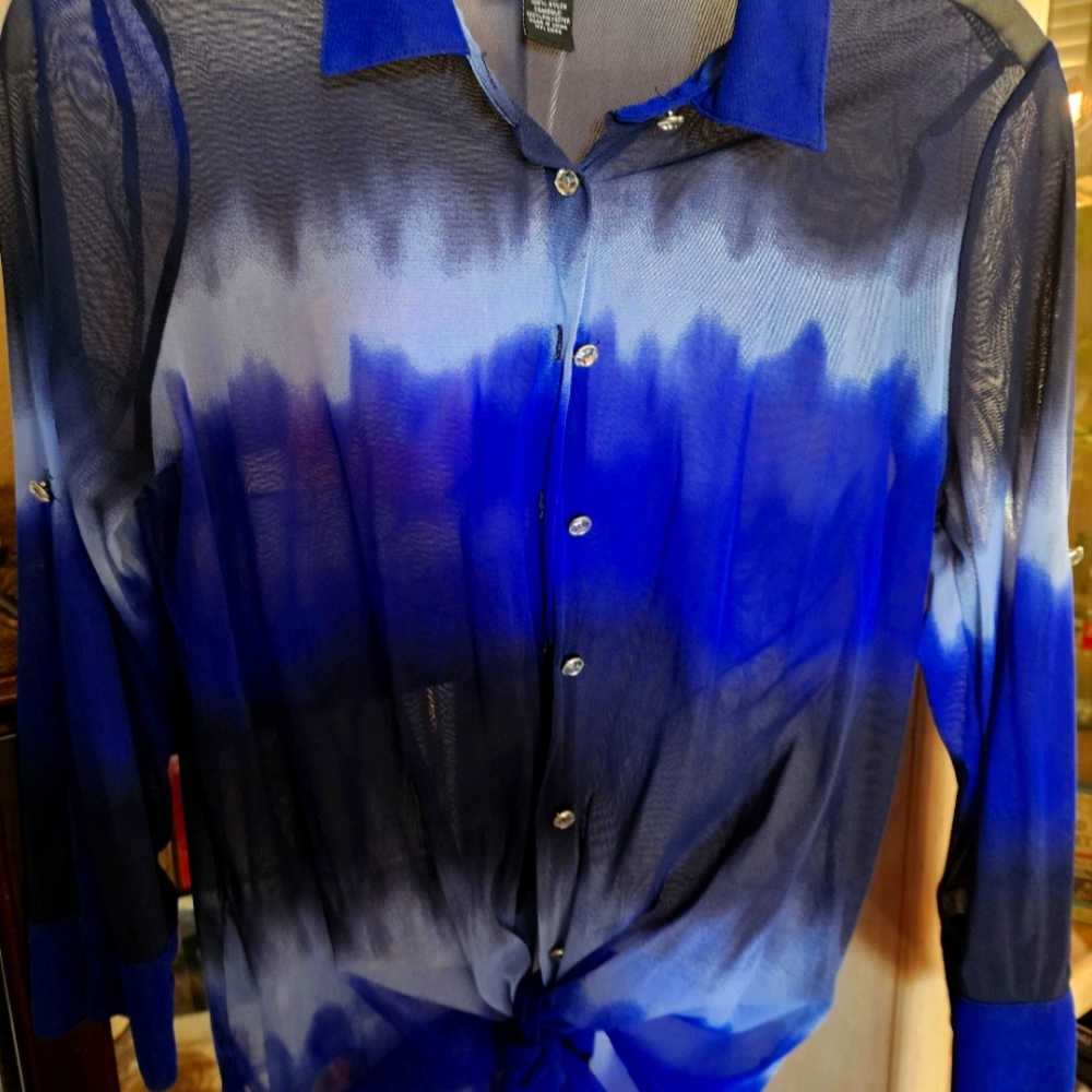 sheer long sleeve tie bottom medium blouse med